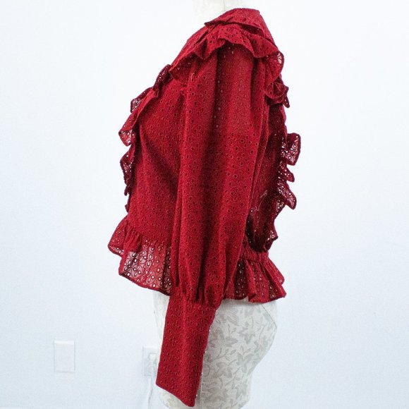 Robert Rodriguez 8 Prairie Eyelet Lace Top Red - Picture 13 of 16